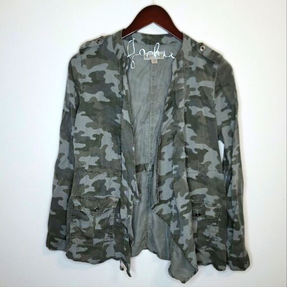Knox Rose Camouflage Open Cardigan Jacket Roll Tab Sleeves Size XS - Picture 1 of 11